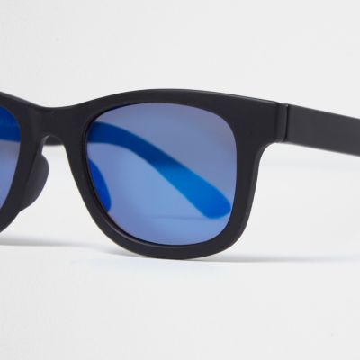 Boys black blue mirror lens retro sunglasses